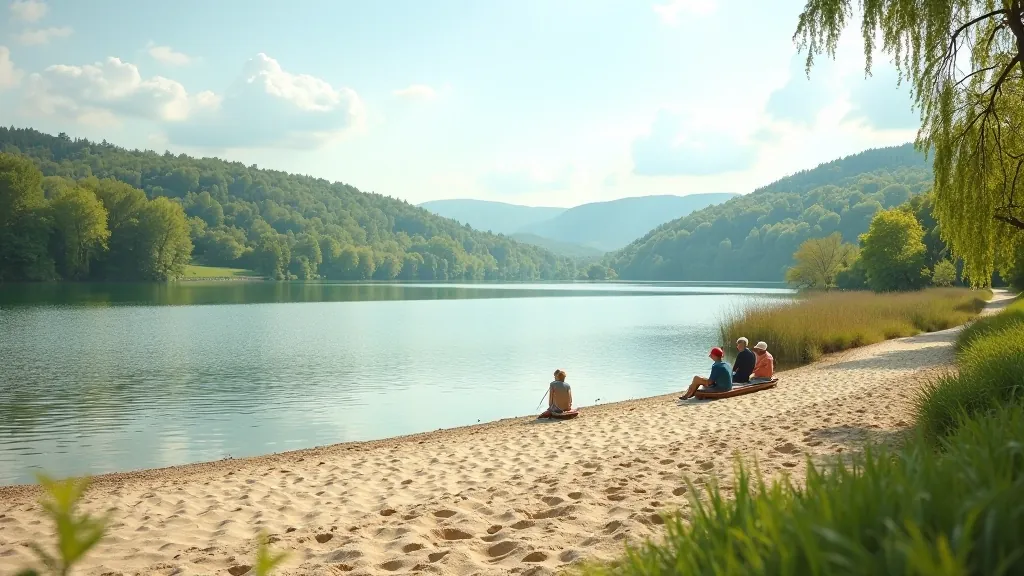 Pūres ezers ar smilšu krasta vietas un ūdens mālu, skaists dabas skaņa, midrais pavasaris