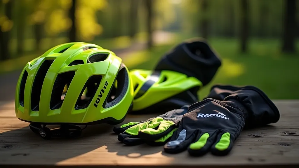 Velosipēda ķivere, cimdīši un atspīdojoša žaketa izlikums uz vietas