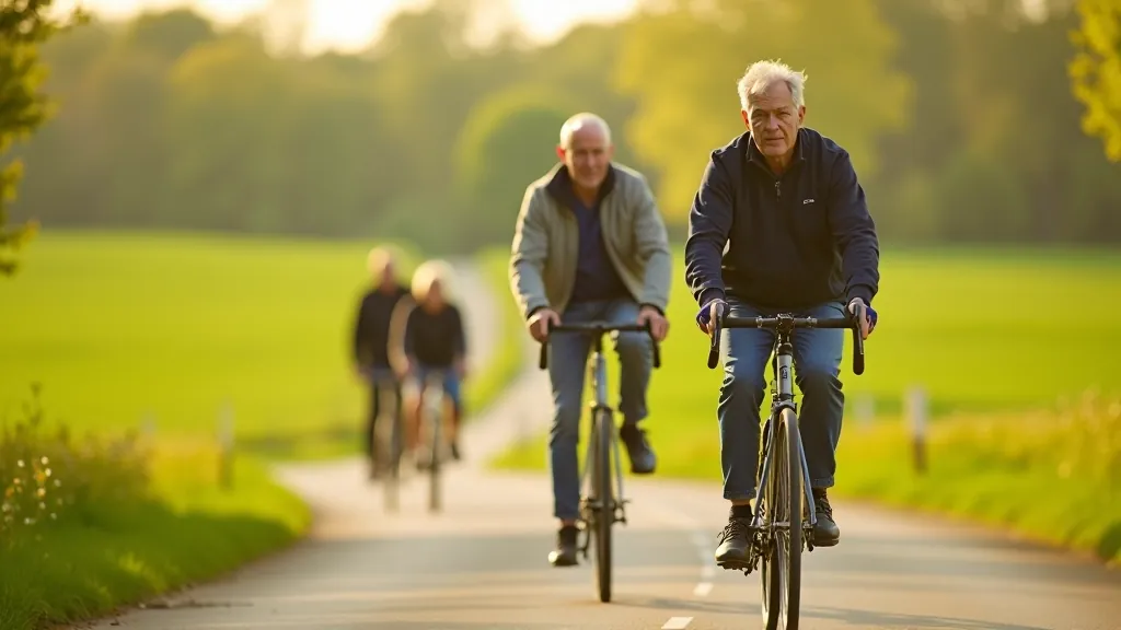 Pensionāri brauc ar velosipēdiem pa lauku ceļiem Limbažu apkārtnē, skaists pavasara rits